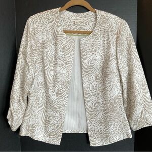 Coldwater Creek Cream and Beige Lightweight Patterned Open Front Jacket Size 14